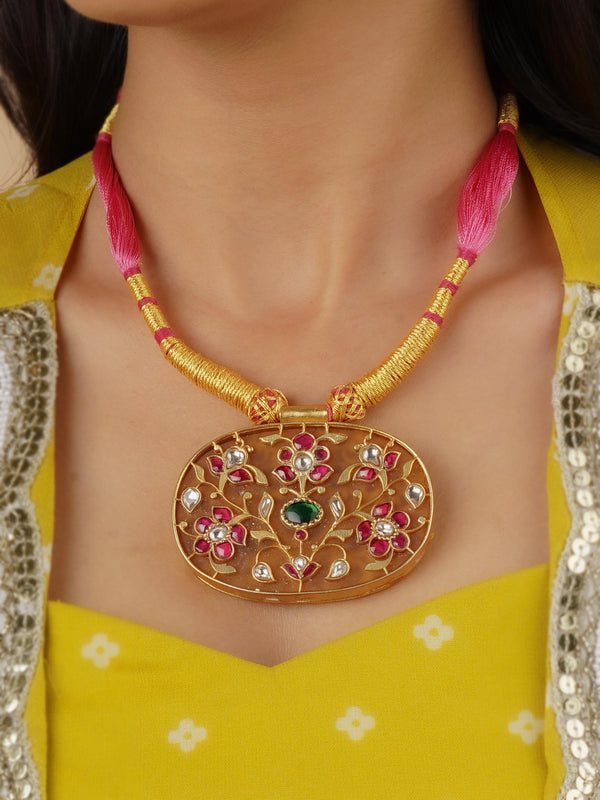 TR-N273SL925C - Pink Color Gold Plated Necklace