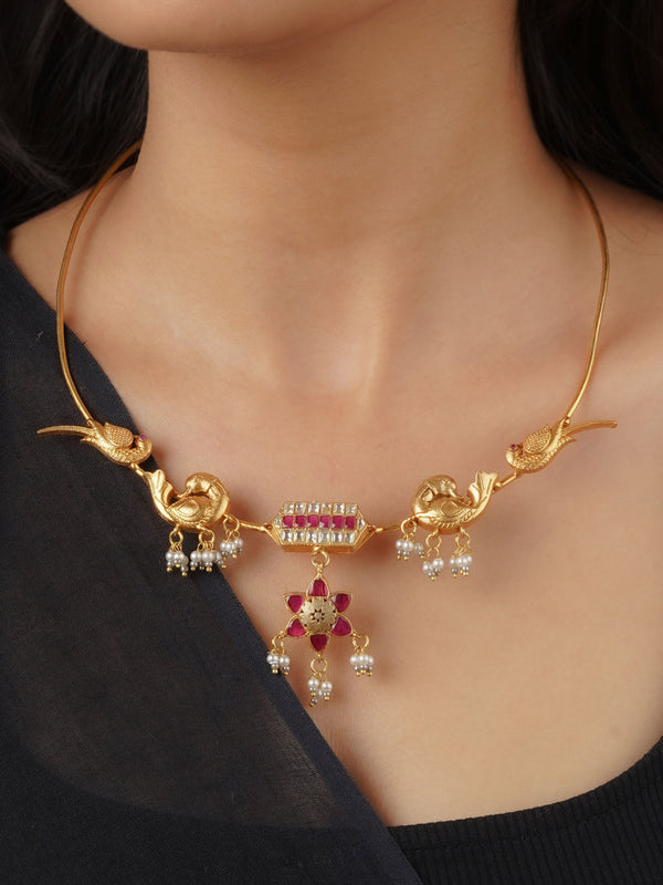 TR-N277WP - Pink Color Gold Plated Necklace