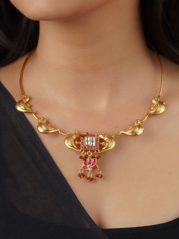 TR-N278WP - Pink Color Gold Plated Necklace