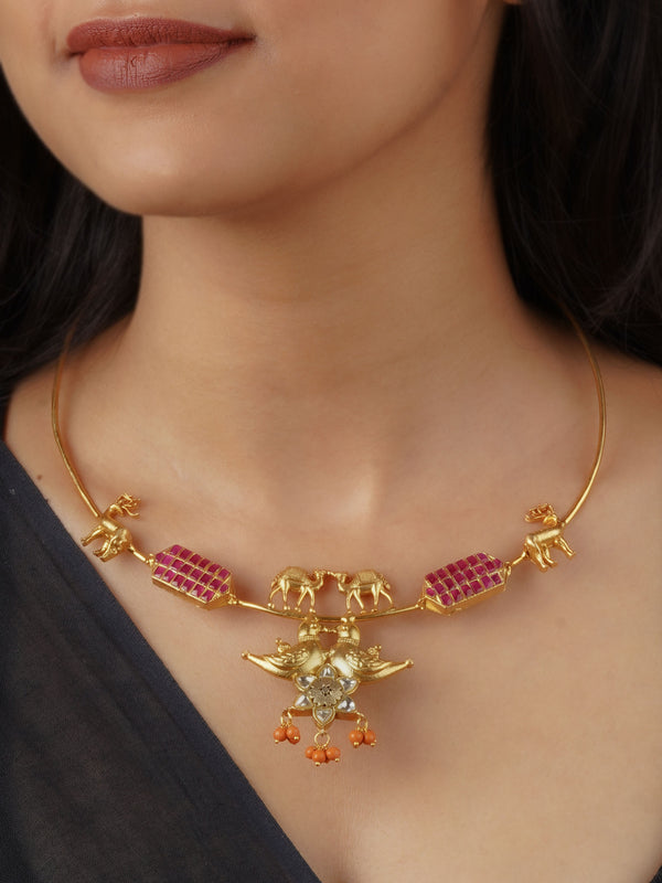 TR-N279WP - Pink Color Gold Plated Necklace