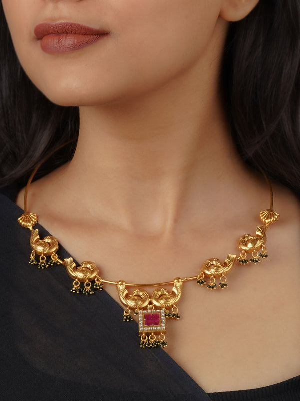 TR-N282WP - Pink Color Gold Plated Tver Necklace