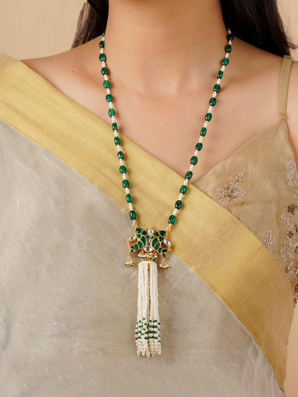 TR-N293WGR - Green Color Gold Plated Necklace