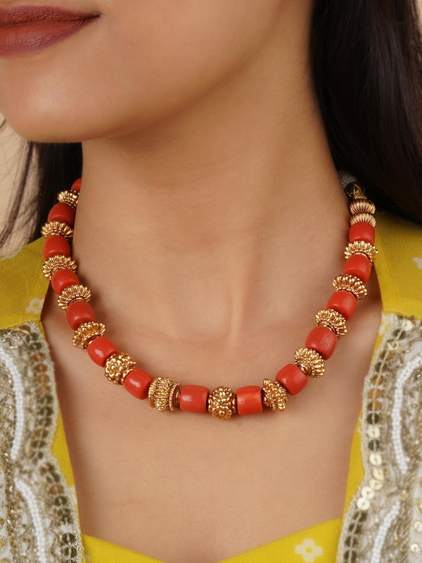 TR-N302 - Orange Color Gold Plated Necklace