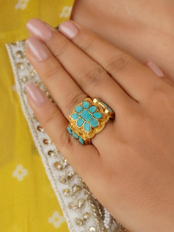 TR-RNG1B - Firoza Color Gold Plated Ring