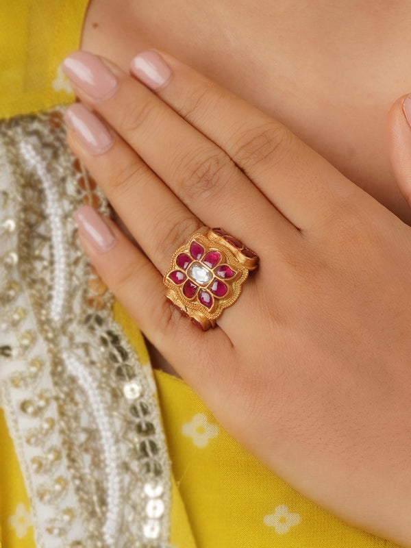 TR-RNG1P - Pink Color Gold Plated Ring