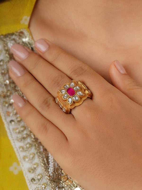 TR-RNG1WP - Pink Color Gold Plated Ring