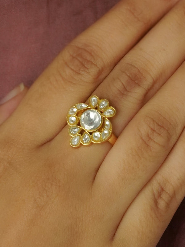 TR-RNG21 - White Color Gold Plated Ring