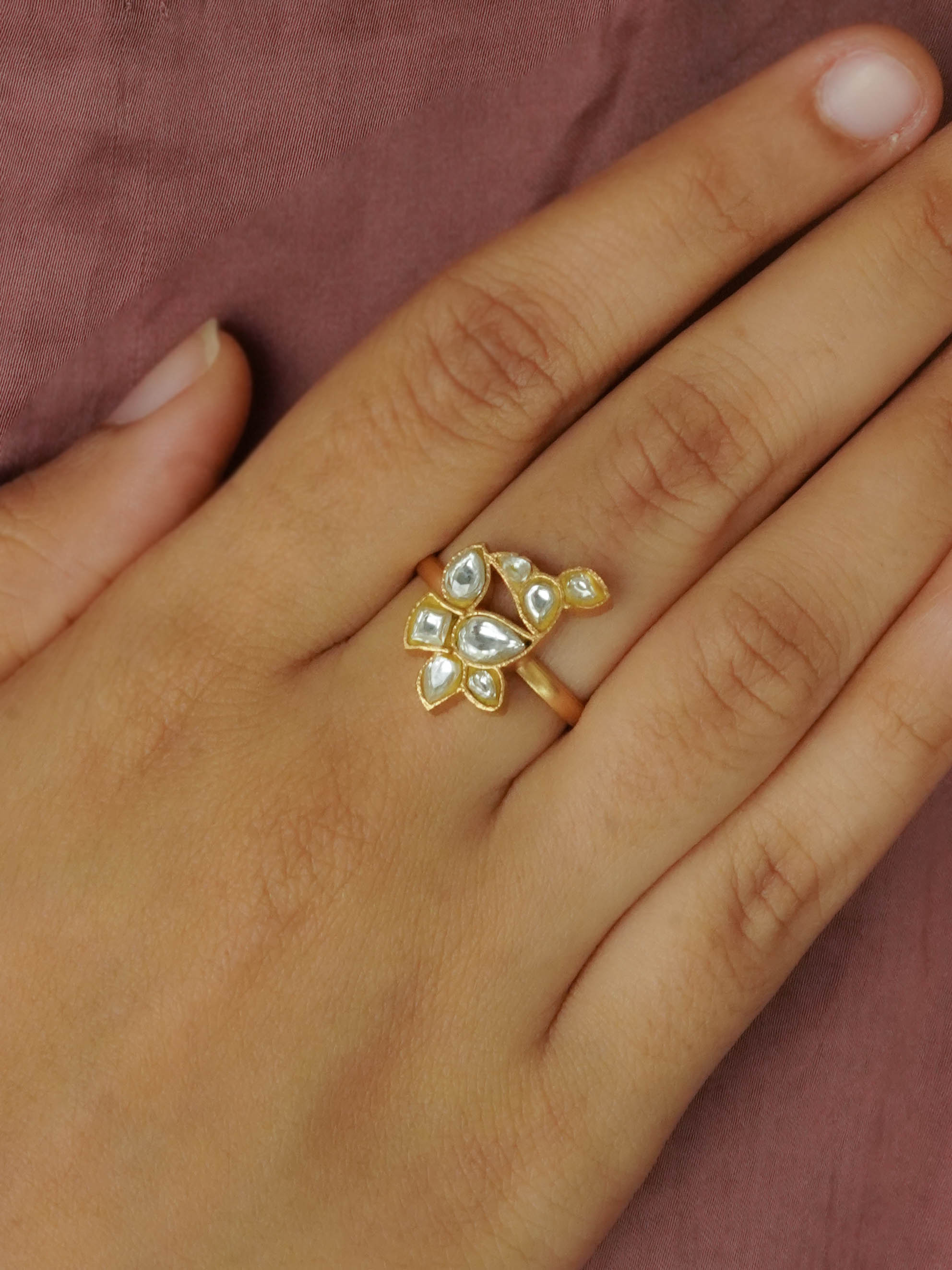 TR-RNG30A - White Color Gold Plated Ring