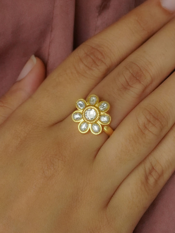 TR-RNG39 - White Color Gold Plated Ring