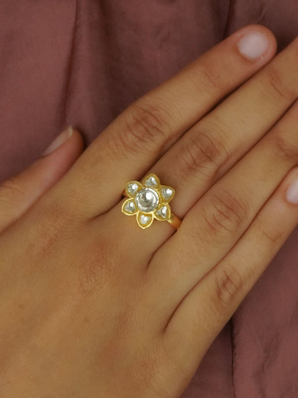 TR-RNG43 - White Color Gold Plated Ring