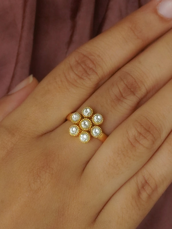 TR-RNG44 - White Color Gold Plated Ring
