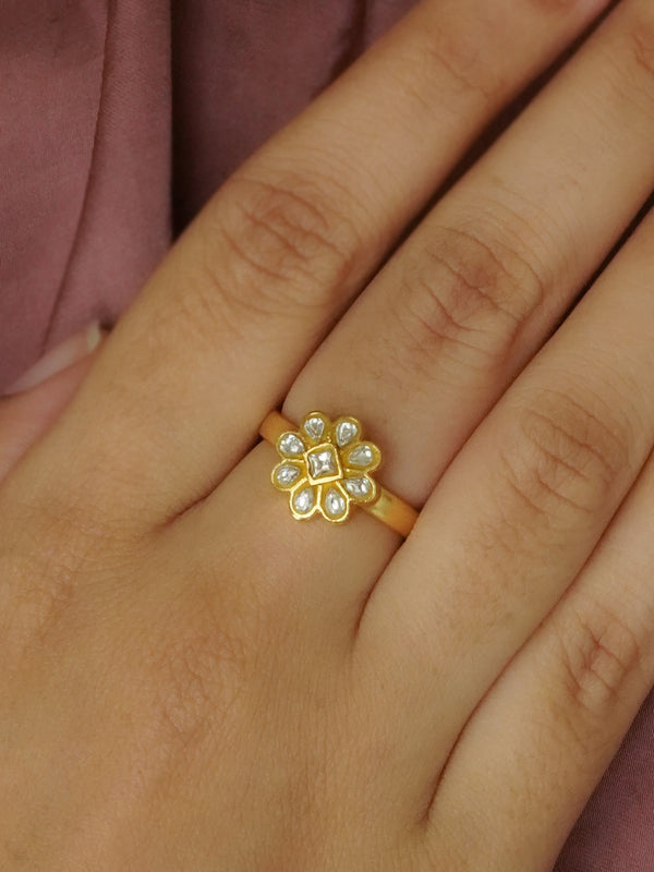 TR-RNG45 - White Color Gold Plated Ring