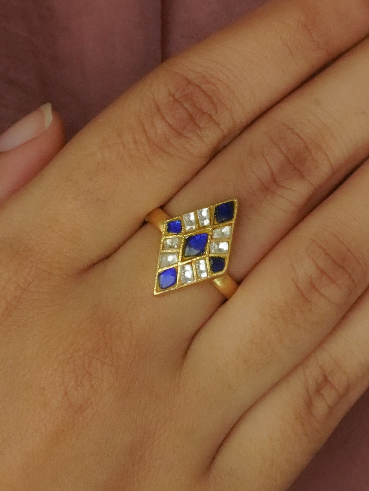 TR-RNG47WB  - Blue Color Gold Plated Tver Ring