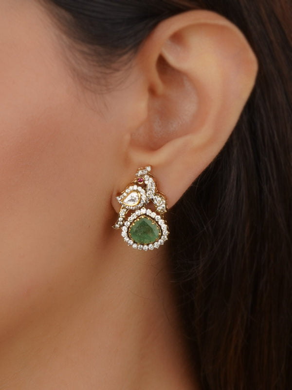 Green Color Victorian 925 Silver Earrings - VCSL925-EAR1