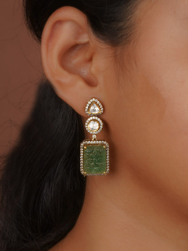 Green Color Victorian 925 Silver Earrings - VCSL925-EAR8