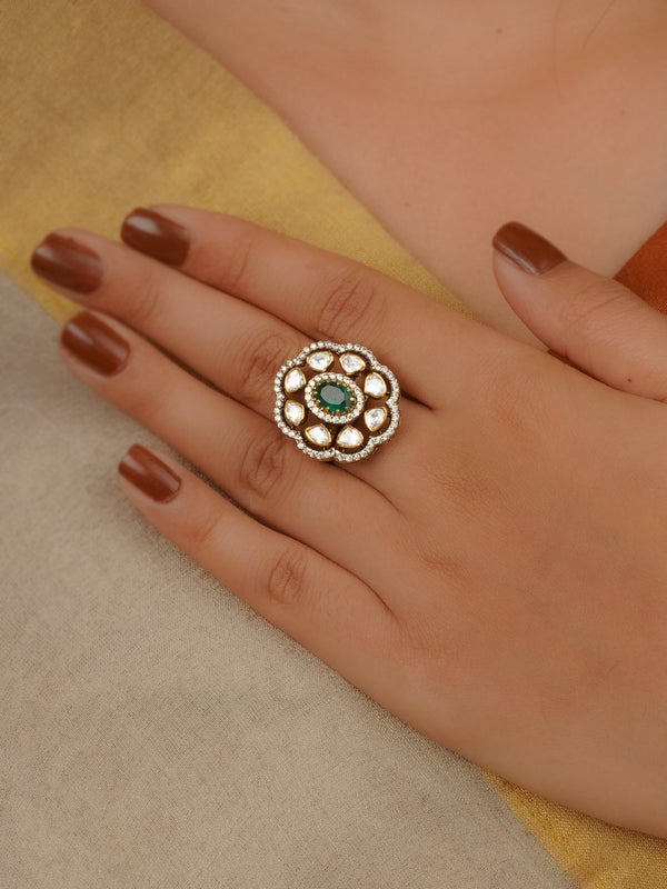 Green Color Victorian 925 Silver Ring - VCSL925-RNG9