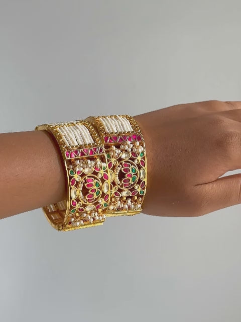 Unique Design Multi Color Meenakari Pearls Jadau Bangles By Gehna Shop