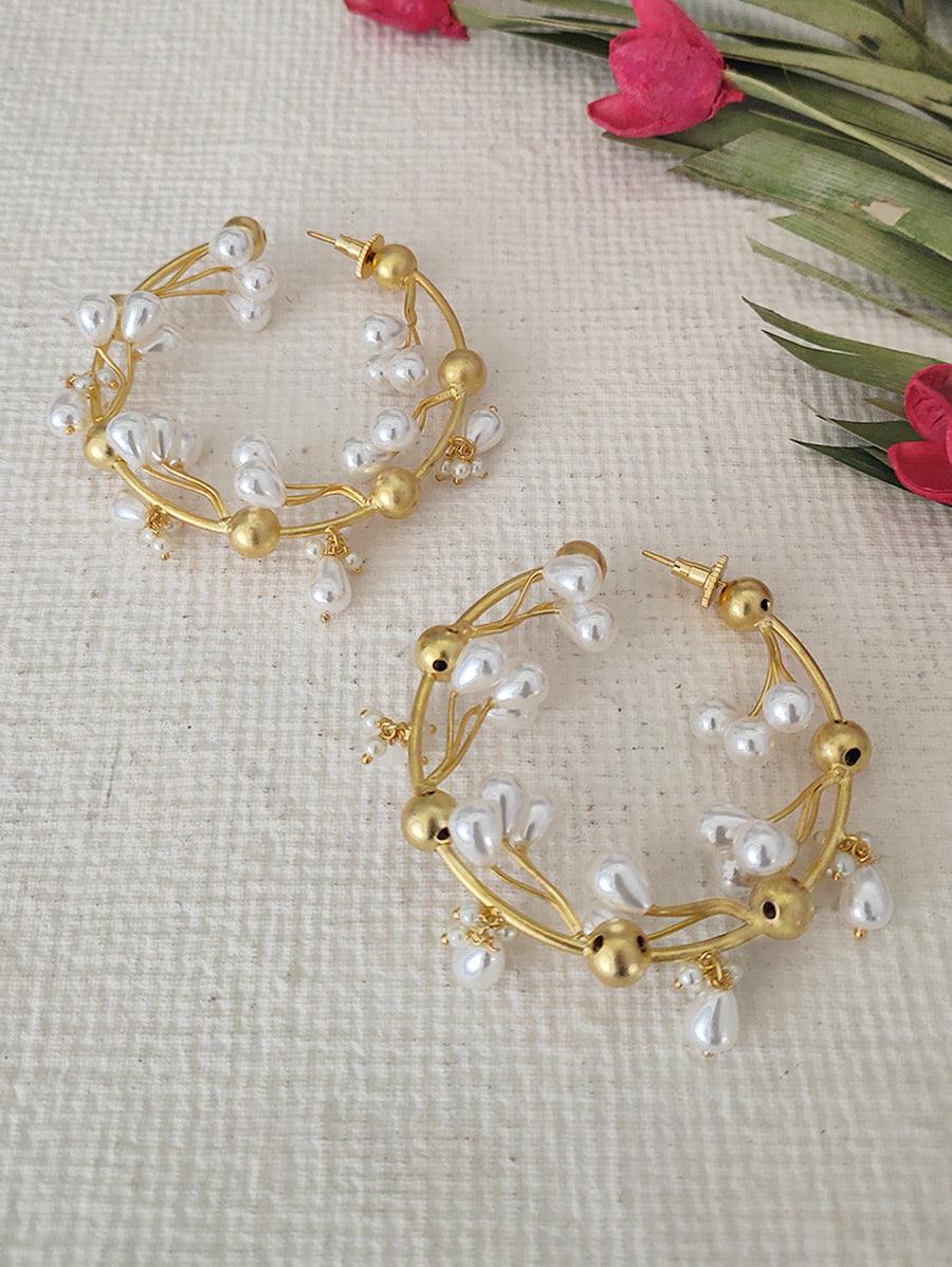 CSTEAR122 - White Color Gold Plated Costume Earrings