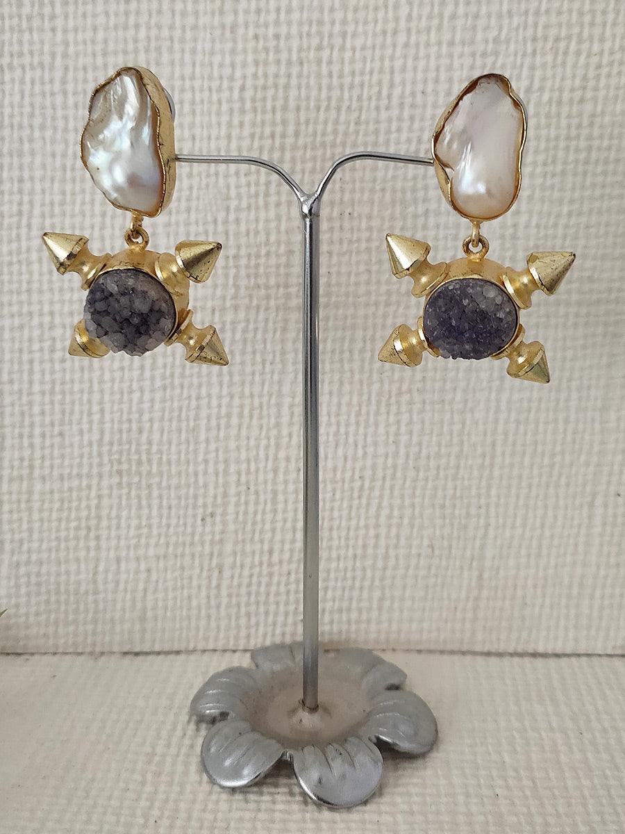 CSTEAR1400 - Purple Color Gold Plated Costume Earrings