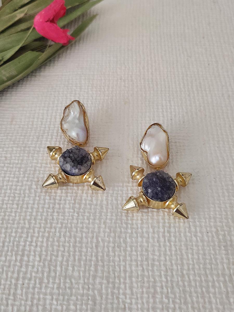 CSTEAR1400 - Purple Color Gold Plated Costume Earrings