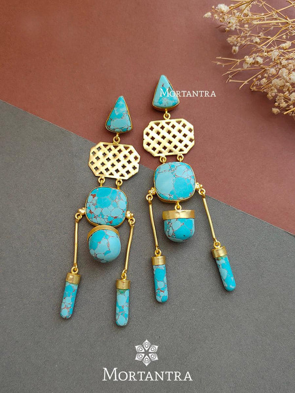 CSTEAR203 - Blue Color Gold Plated Costume Earrings