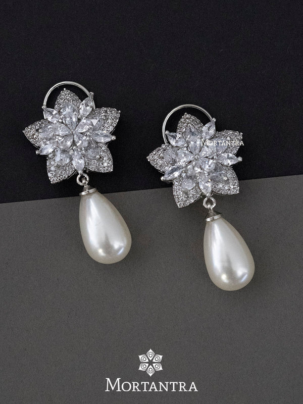 CZEAR212 - White Color Silver Plated Faux Diamond Earrings