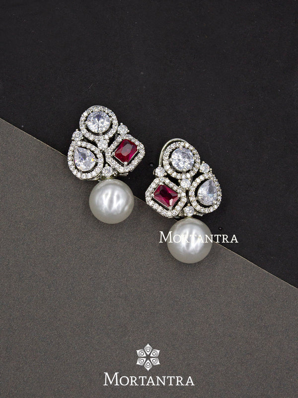CZEAR391P - White And Pink Color Faux Diamond Earrings