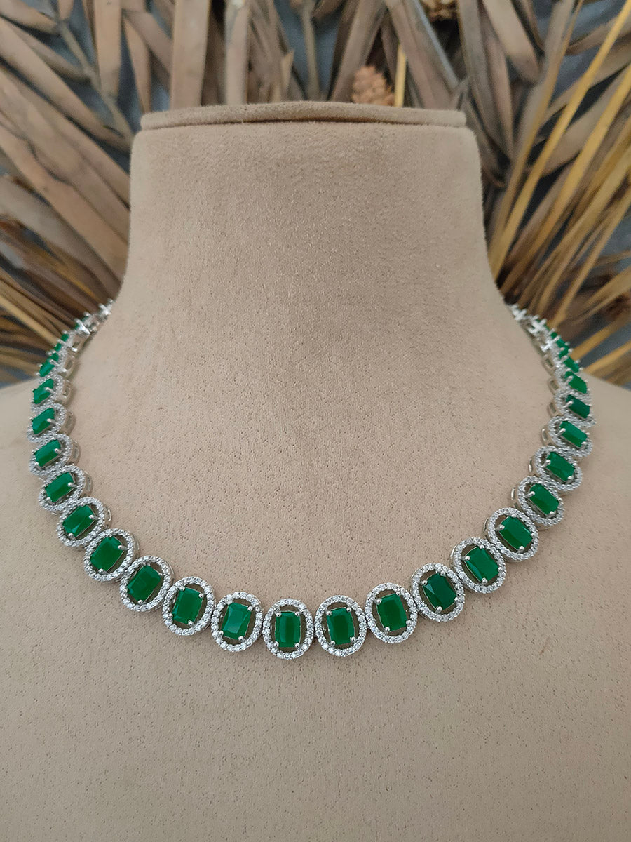 CZSET186GR - Faux Diamond Necklace Set