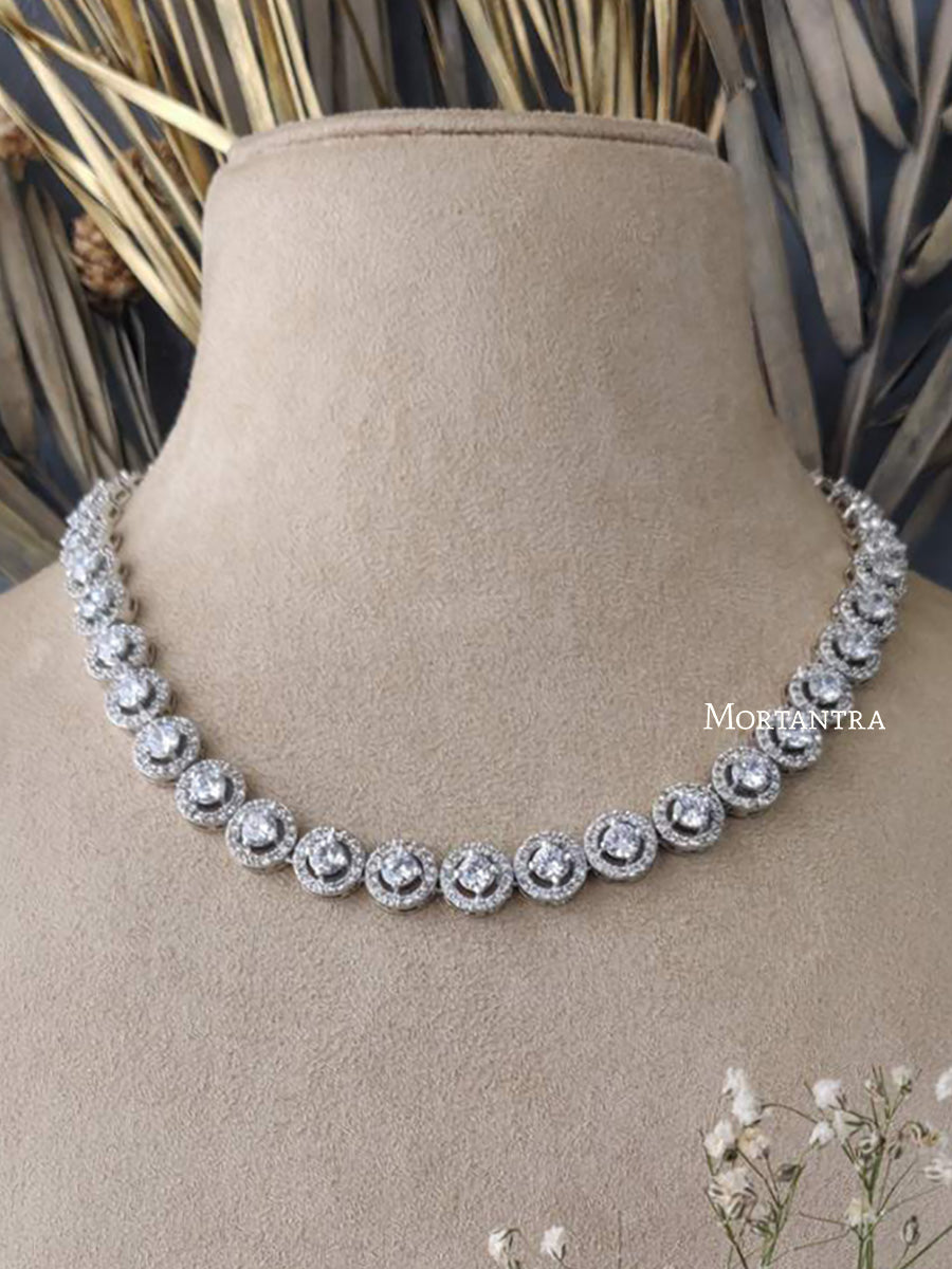 CZSET44 - White Color Faux Diamond Delicate Medium Necklace Sets