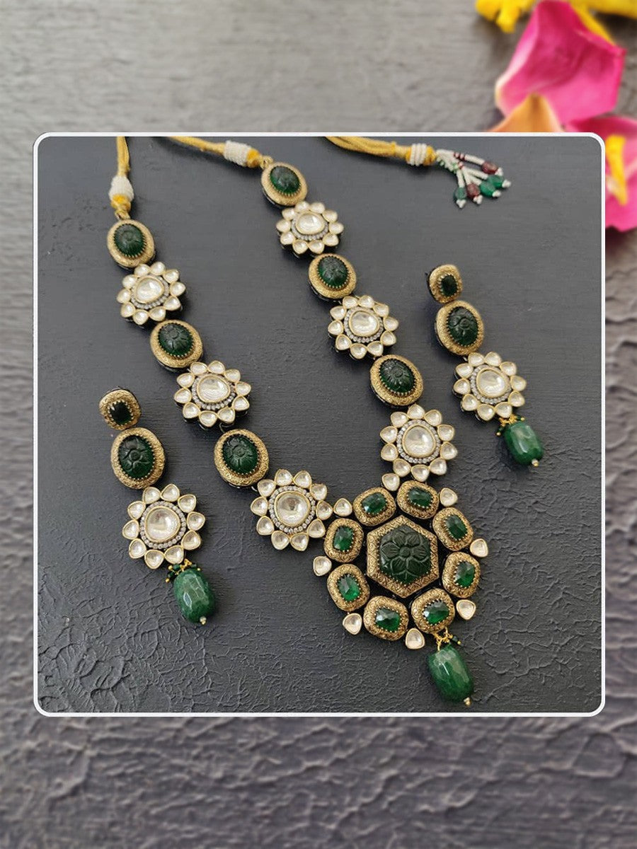 Emerald Fusion Gold Plated Diamond Necklace Set
