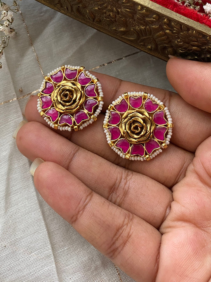 ME821P - Pink Color Jadau Kundan Earring