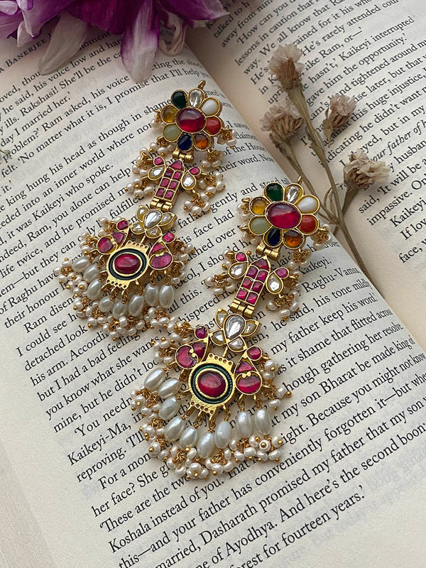 ME927M - Multicolor Jadau Kundan Earrings