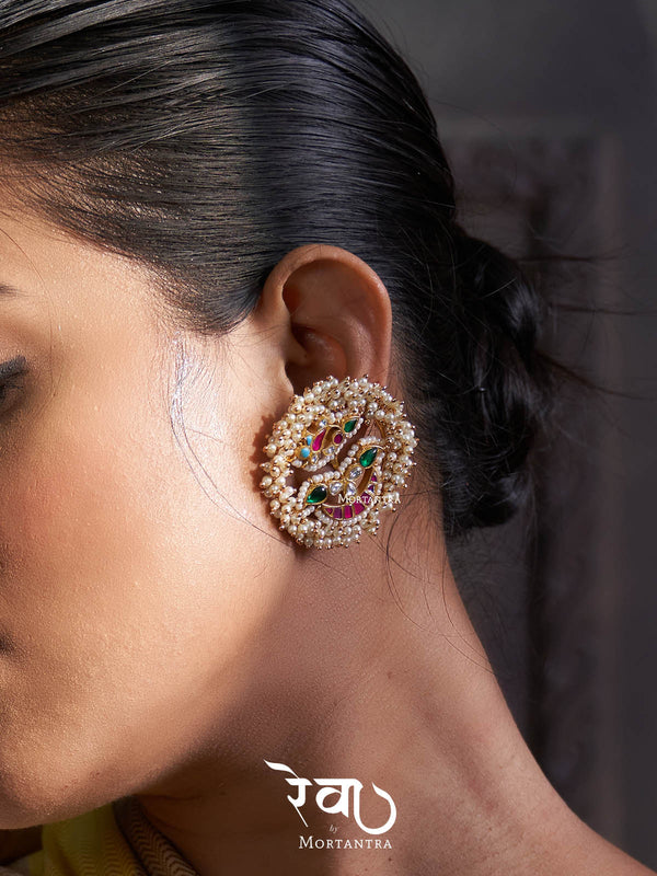 ME969M - Multicolor Gold Plated Jadau Kundan Earrings