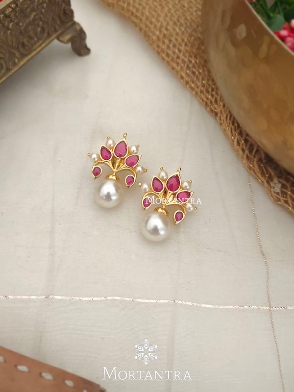 ME979P - Pink Color Gold Plated Jadau Kundan Earrings