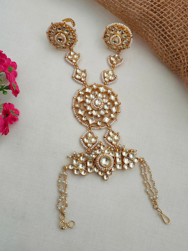 MHP107Y - White Color Gold Plated Jadau Kundan Hathphool