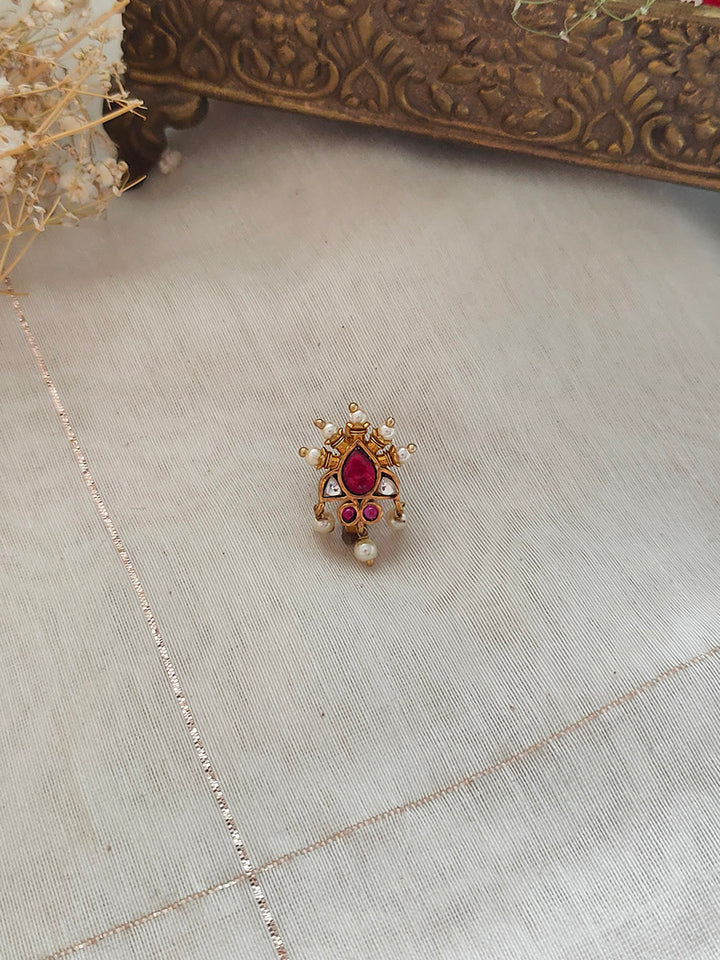 MNTH105WP - Dark Pink Color Gold Plated Jadau Kundan Nosepins