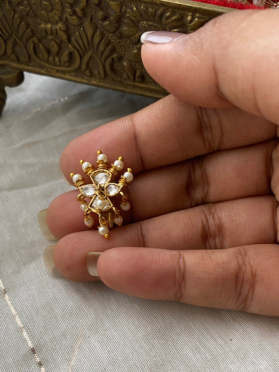 MNTH106W - White Color Gold Plated Jadau Kundan Nosepins