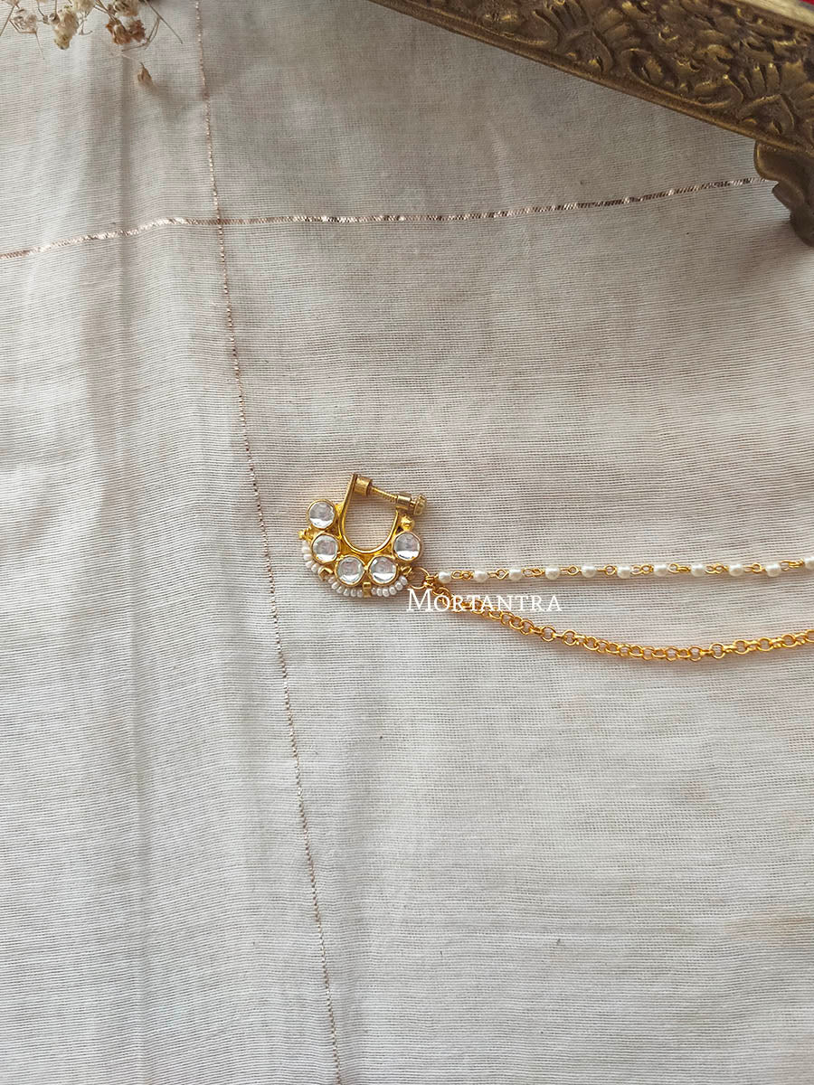 MNTH5 - White Color Gold Plated Jadau Kundan Noserings