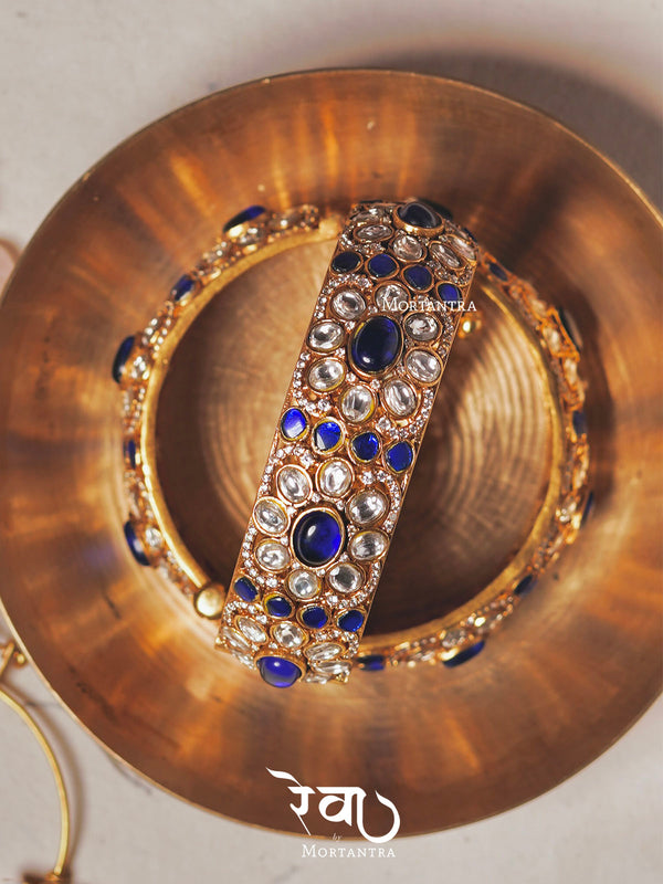 MO-B1WBL - Blue Color Jadau Kundan Bangle