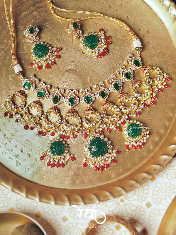 MO-S8WGR - Multicolor Bridal Jadau Kundan Medium Necklace Set