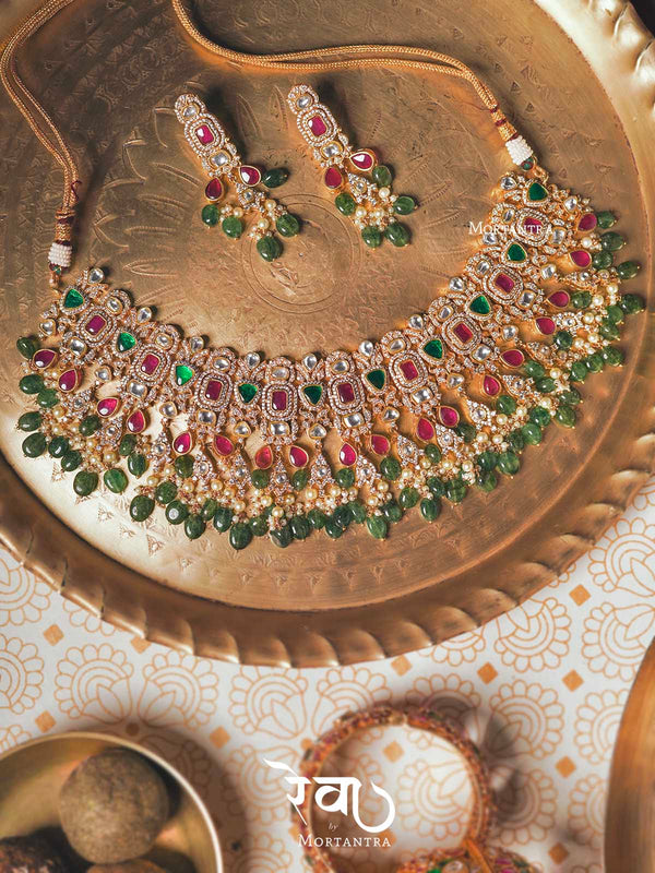 MO-S9M - Multicolor Bridal Jadau Kundan Medium Necklace Set