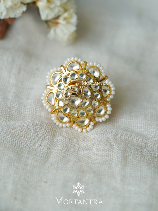 White Color Gold Plated Jadau Kundan Ring - MRNG175Y main image 1