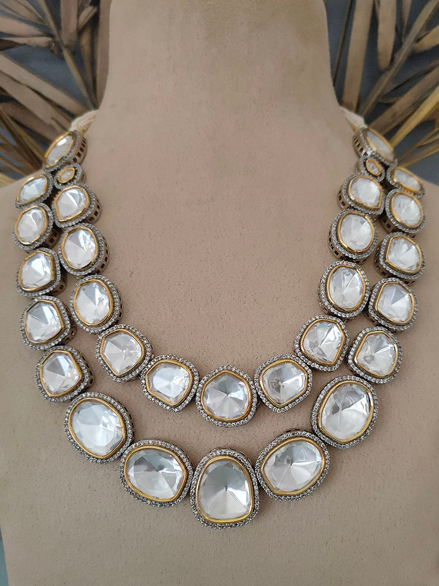 MS1004 - White Color Gold Plated Faux Diamond Medium Necklace Set
