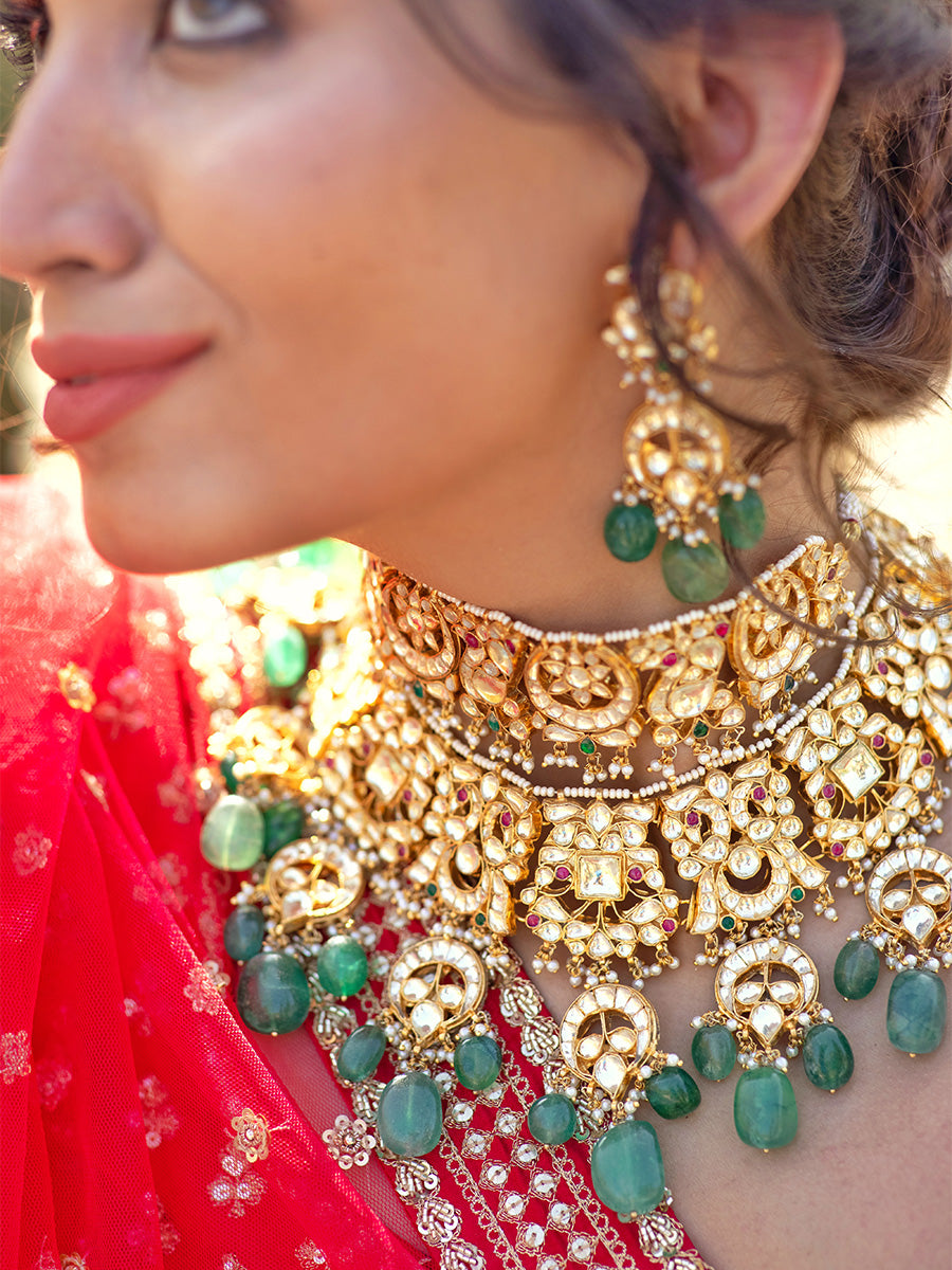 MS1047MA - Multicolor Gold Plated Bridal Jadau Kundan Medium Necklace Sets