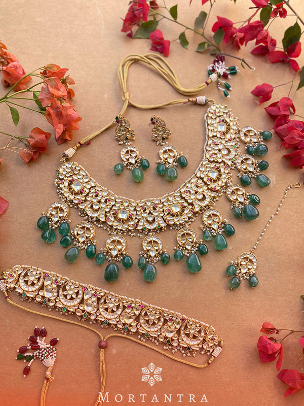 MS1047MA - Multicolor Gold Plated Bridal Jadau Kundan Medium Necklace Sets
