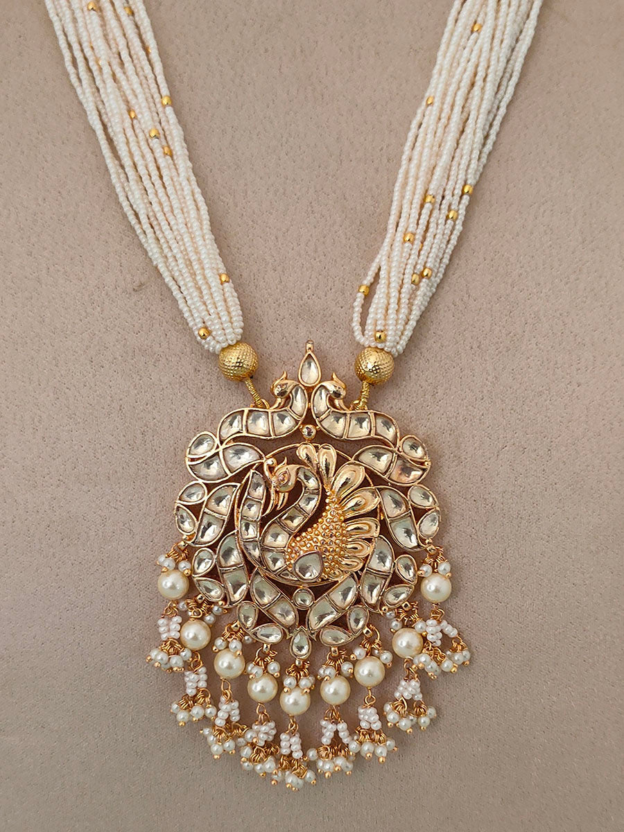 MS1187Y - White Color Gold Plated Jadau Kundan Long Necklace Set