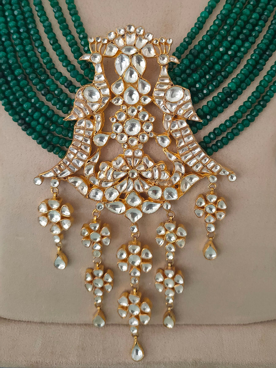 MS1194Y - Green Color Gold Plated Bridal Jadau Kundan Long Necklace Sets