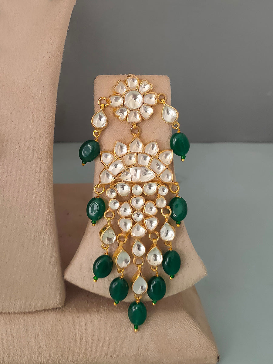 MS1194Y - Green Color Gold Plated Bridal Jadau Kundan Long Necklace Sets