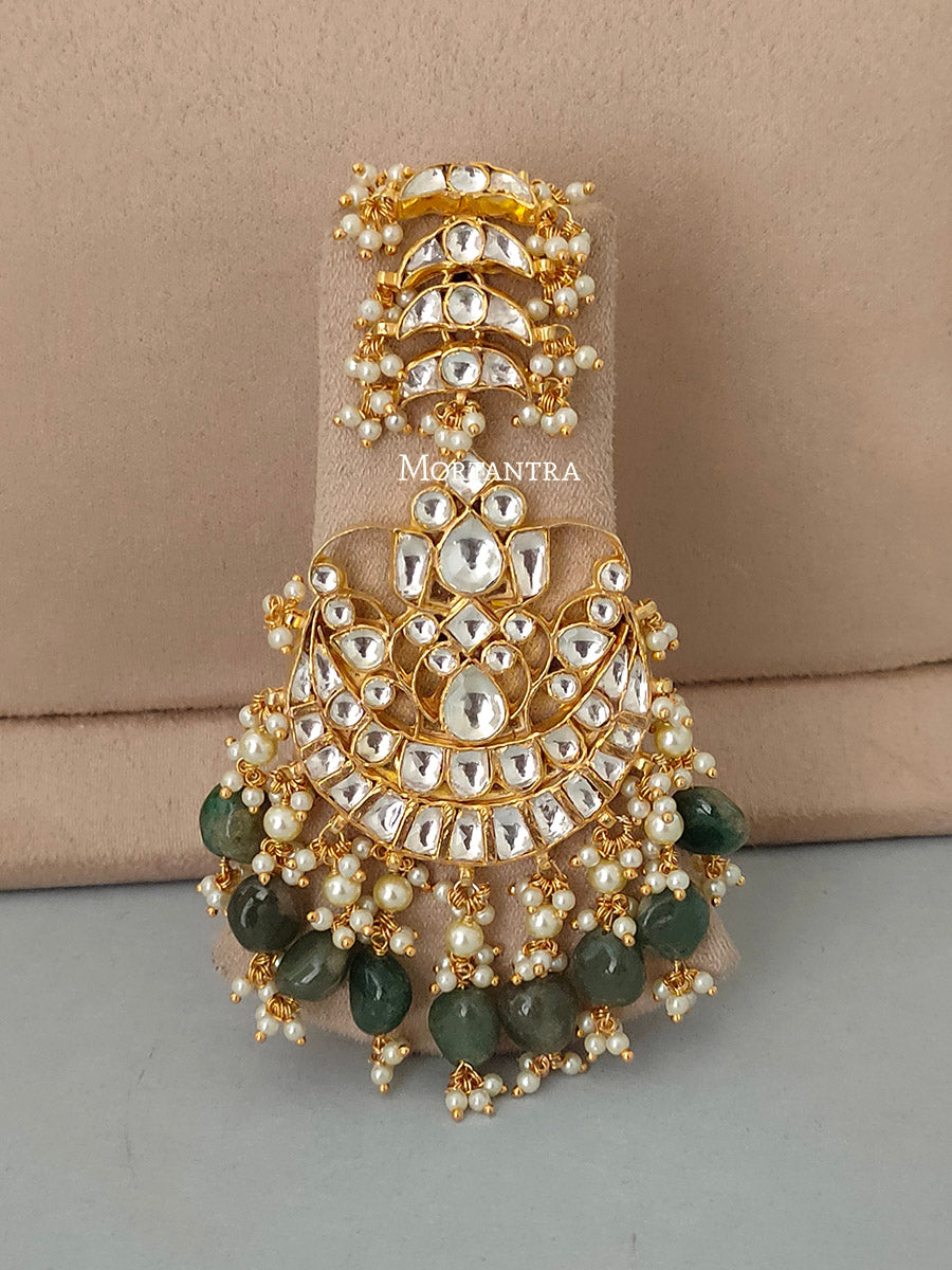 MS1222Y - Green Color Gold Plated Bridal Jadau Kundan Medium Necklace Set