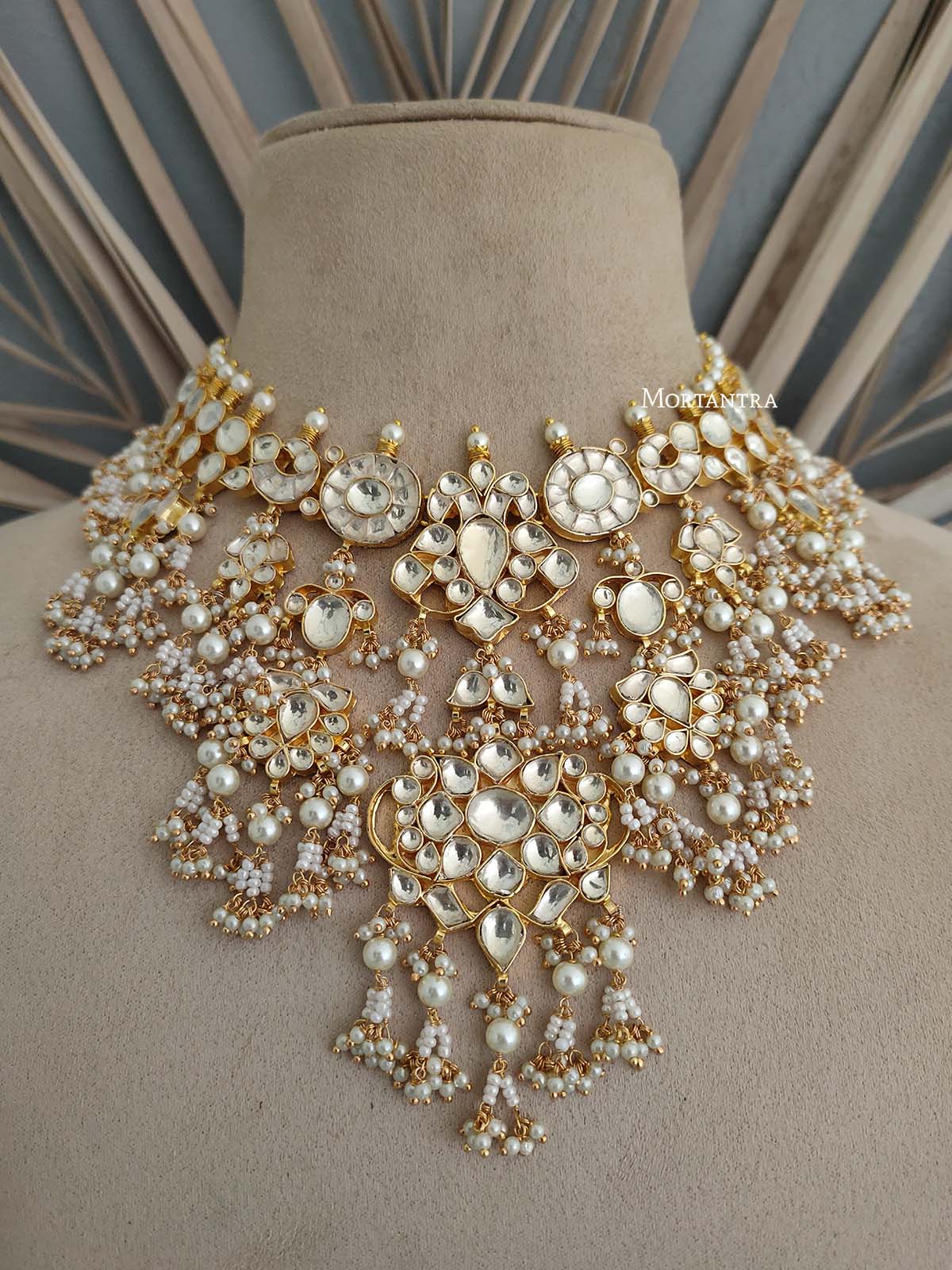 MS1304Y - White Color Gold Plated Jadau Kundan Medium Necklace Sets